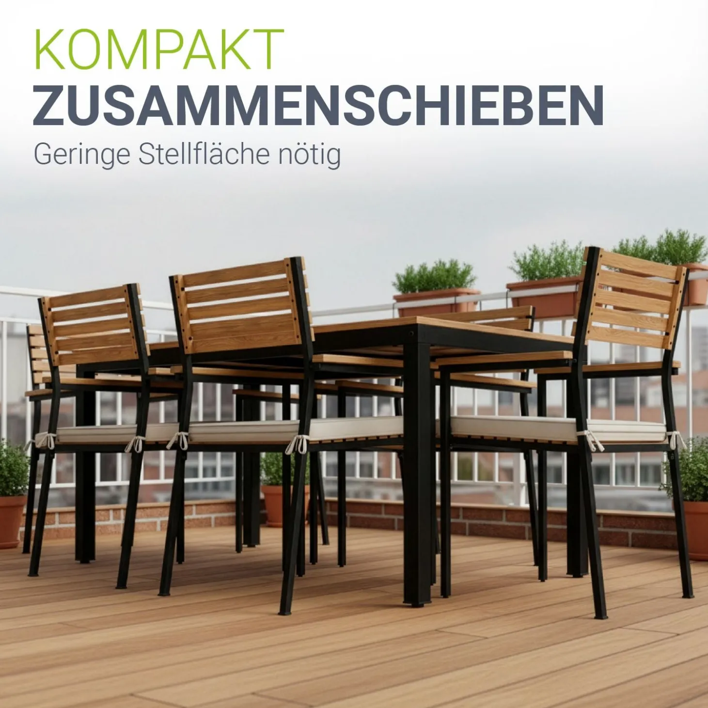 Akazienholz Gartengarnitur Rhodos Gartenmöbel Sitzgruppe im industrial Design inkl. Kissen