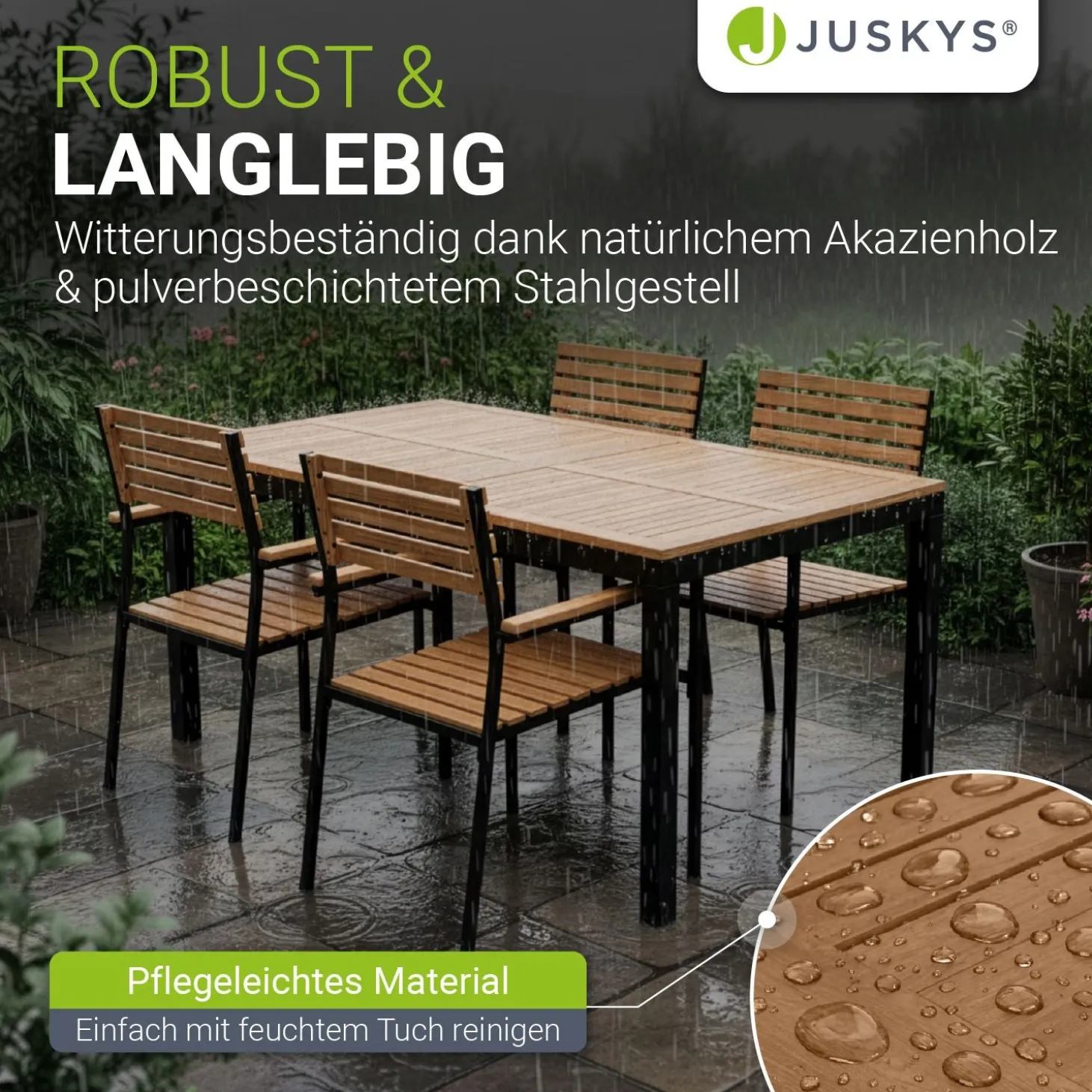 Akazienholz Gartengarnitur Rhodos Gartenmöbel Sitzgruppe im industrial Design inkl. Kissen