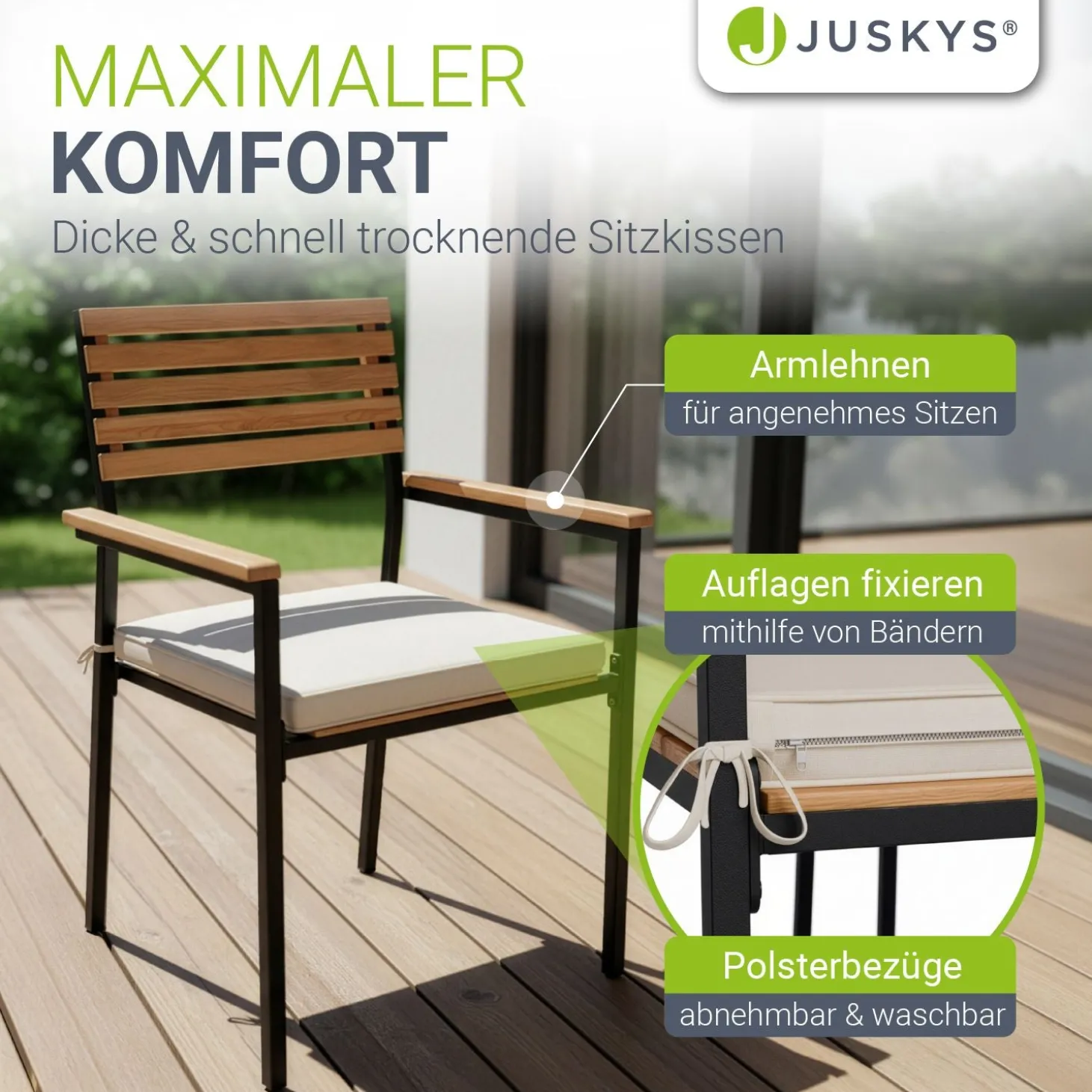 Akazienholz Gartengarnitur Rhodos Gartenmöbel Sitzgruppe im industrial Design inkl. Kissen