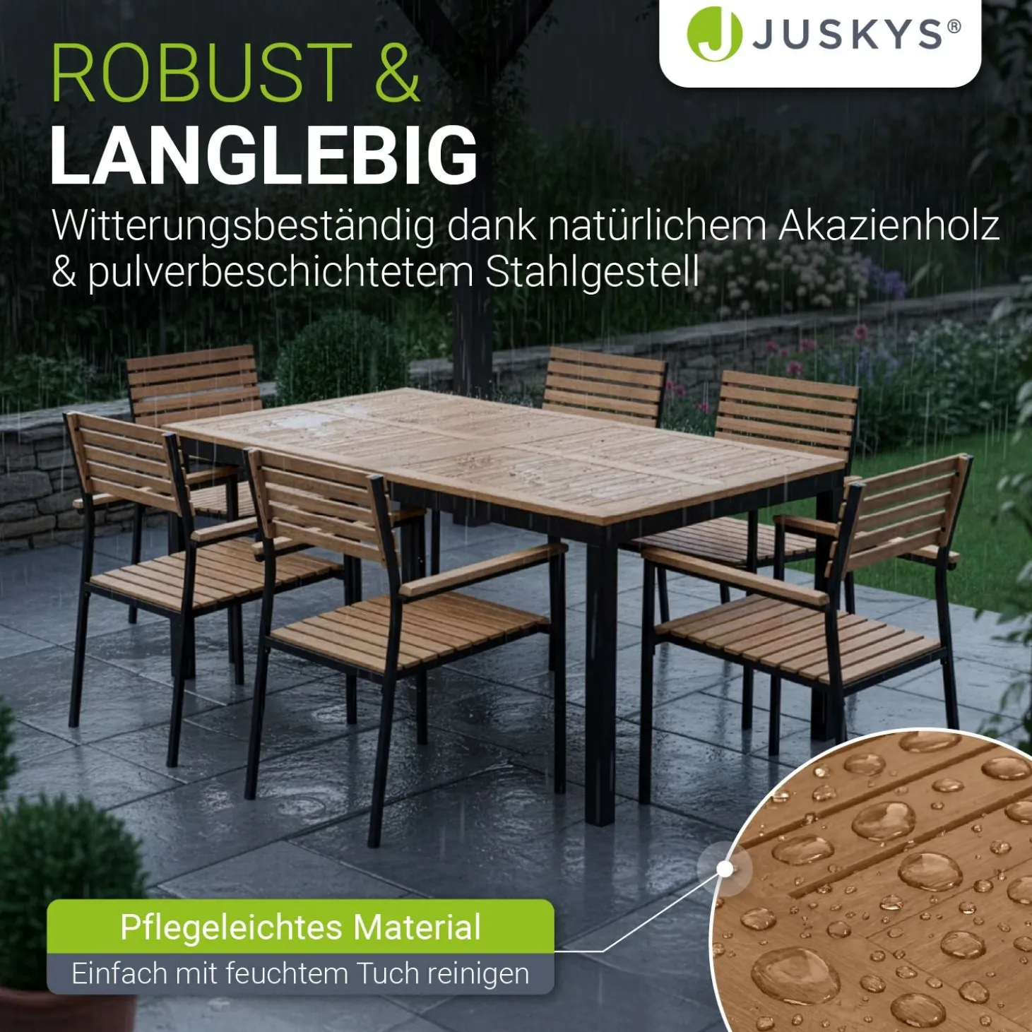 Akazienholz Gartengarnitur Rhodos Gartenmöbel Sitzgruppe im industrial Design inkl. Kissen