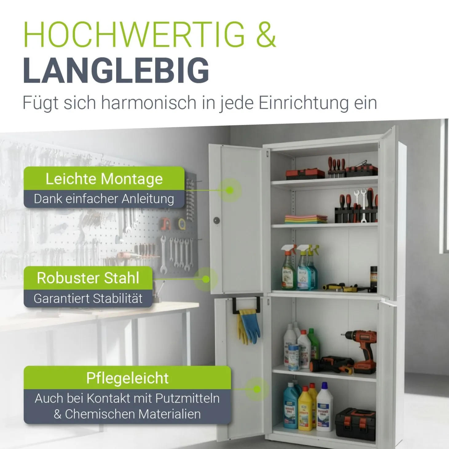 Aktenschrank aus Metall Büroschrank mit Cam-Lock-Schloss & 2 Schlüsseln