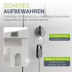 Aktenschrank aus Metall Büroschrank mit Cam-Lock-Schloss & 2 Schlüsseln