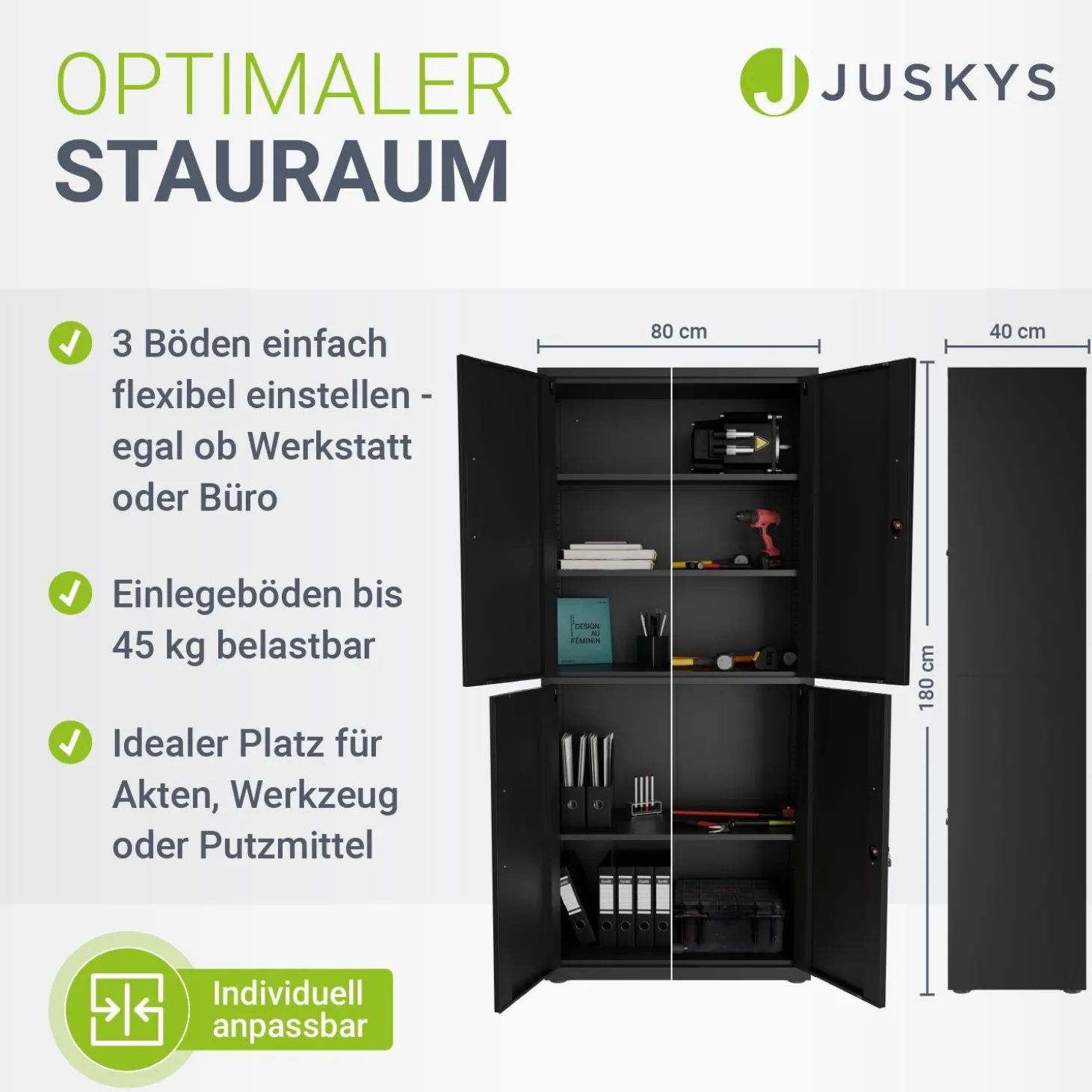 Aktenschrank aus Metall Büroschrank mit Cam-Lock-Schloss & 2 Schlüsseln