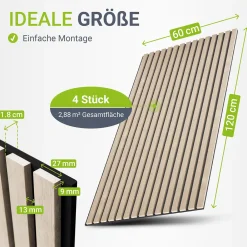 Akustikpaneele Holzoptik 4er Set Wandpaneele für Wohnzimmer, Schlafzimmer, Flur
