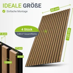 Akustikpaneele Holzoptik 4er Set Wandpaneele für Wohnzimmer, Schlafzimmer, Flur
