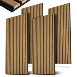 Akustikpaneele Holzoptik 4er Set Wandpaneele für Wohnzimmer, Schlafzimmer, Flur