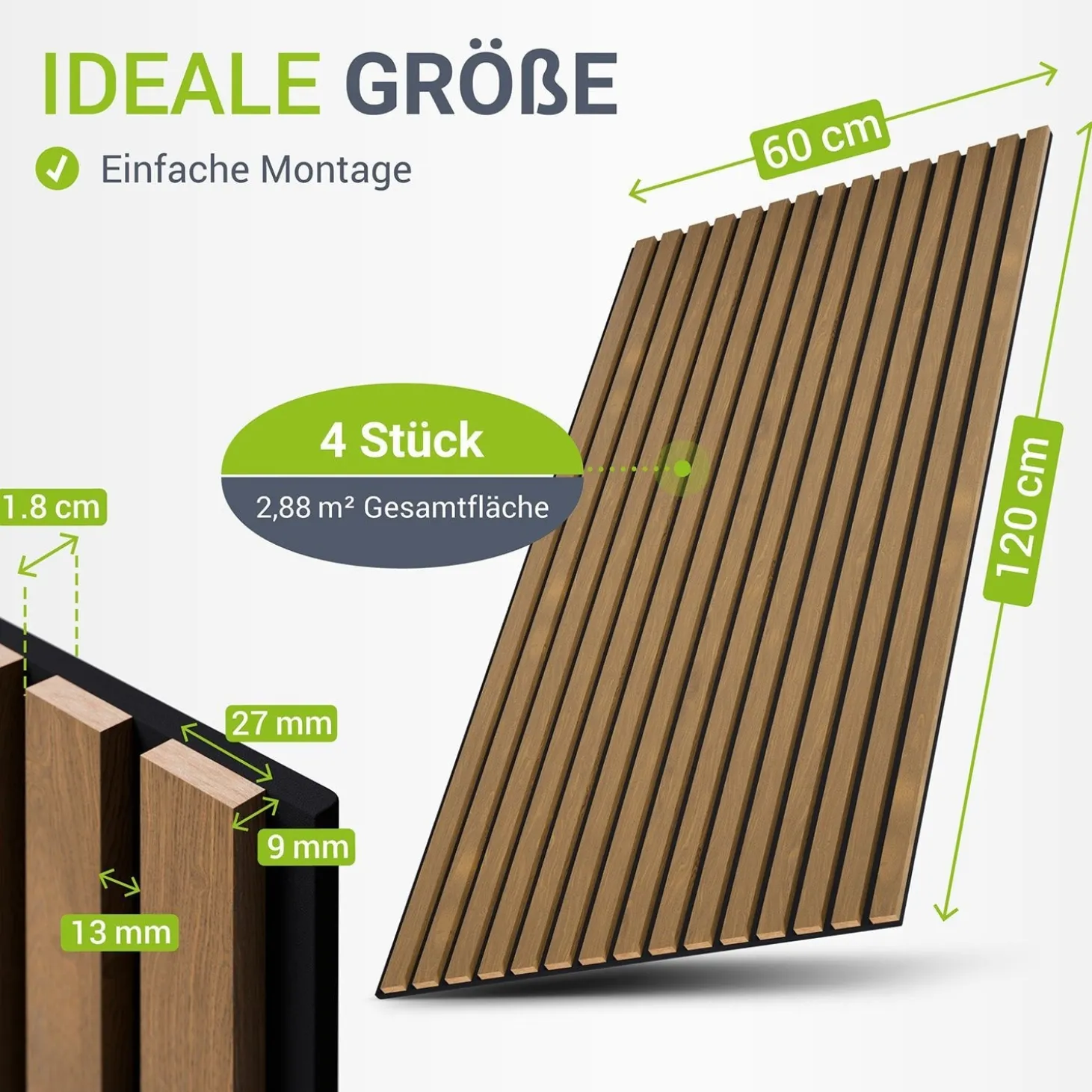 Akustikpaneele Holzoptik 4er Set Wandpaneele für Wohnzimmer, Schlafzimmer, Flur