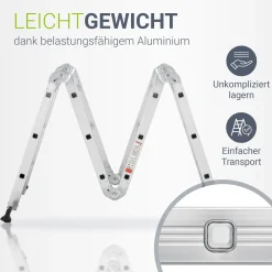 Aluminium Multifunktionsleiter Leiter mit 4 klappbaren Elementen, 6 Gelenke & Anti-Rutsch-Profil