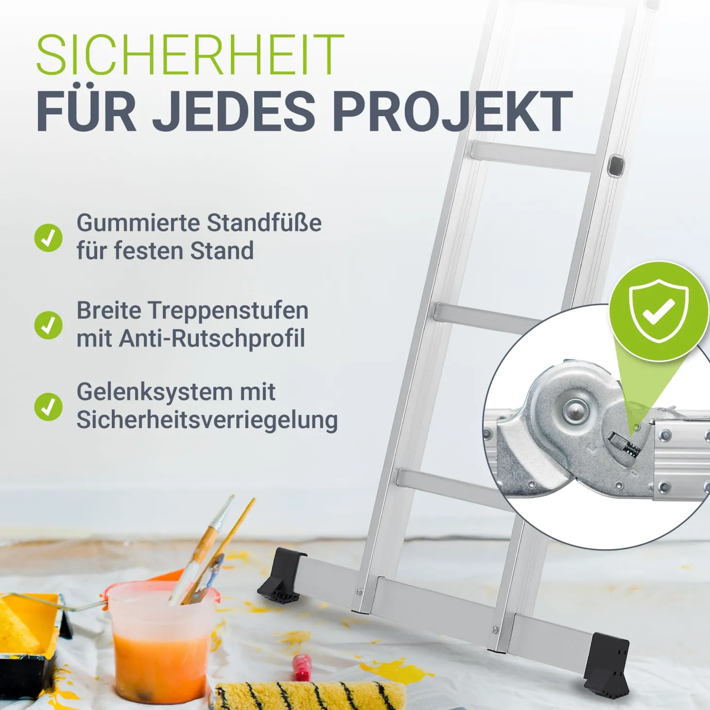 Aluminium Multifunktionsleiter Leiter mit 4 klappbaren Elementen, 6 Gelenke & Anti-Rutsch-Profil