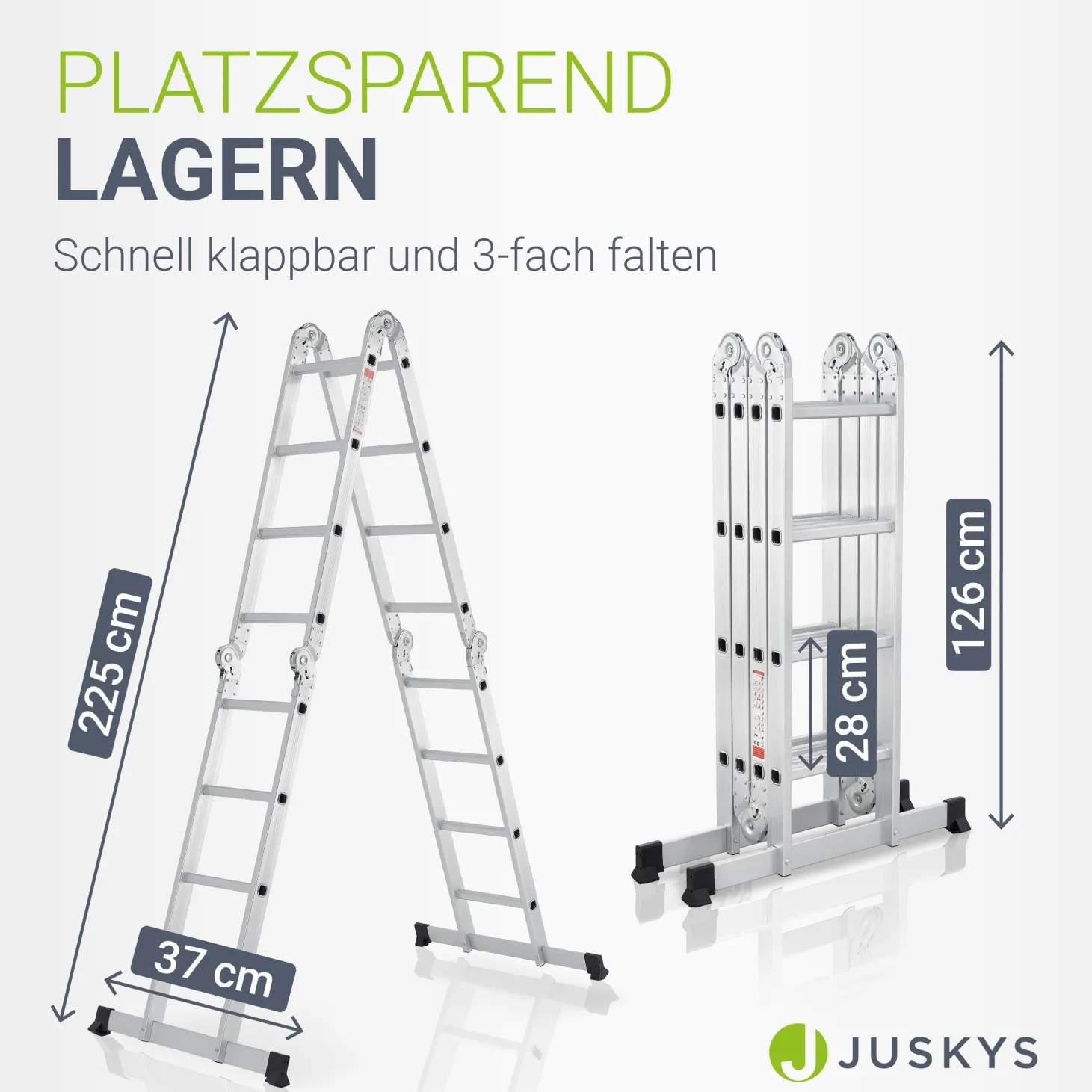Aluminium Multifunktionsleiter Leiter mit 4 klappbaren Elementen, 6 Gelenke & Anti-Rutsch-Profil
