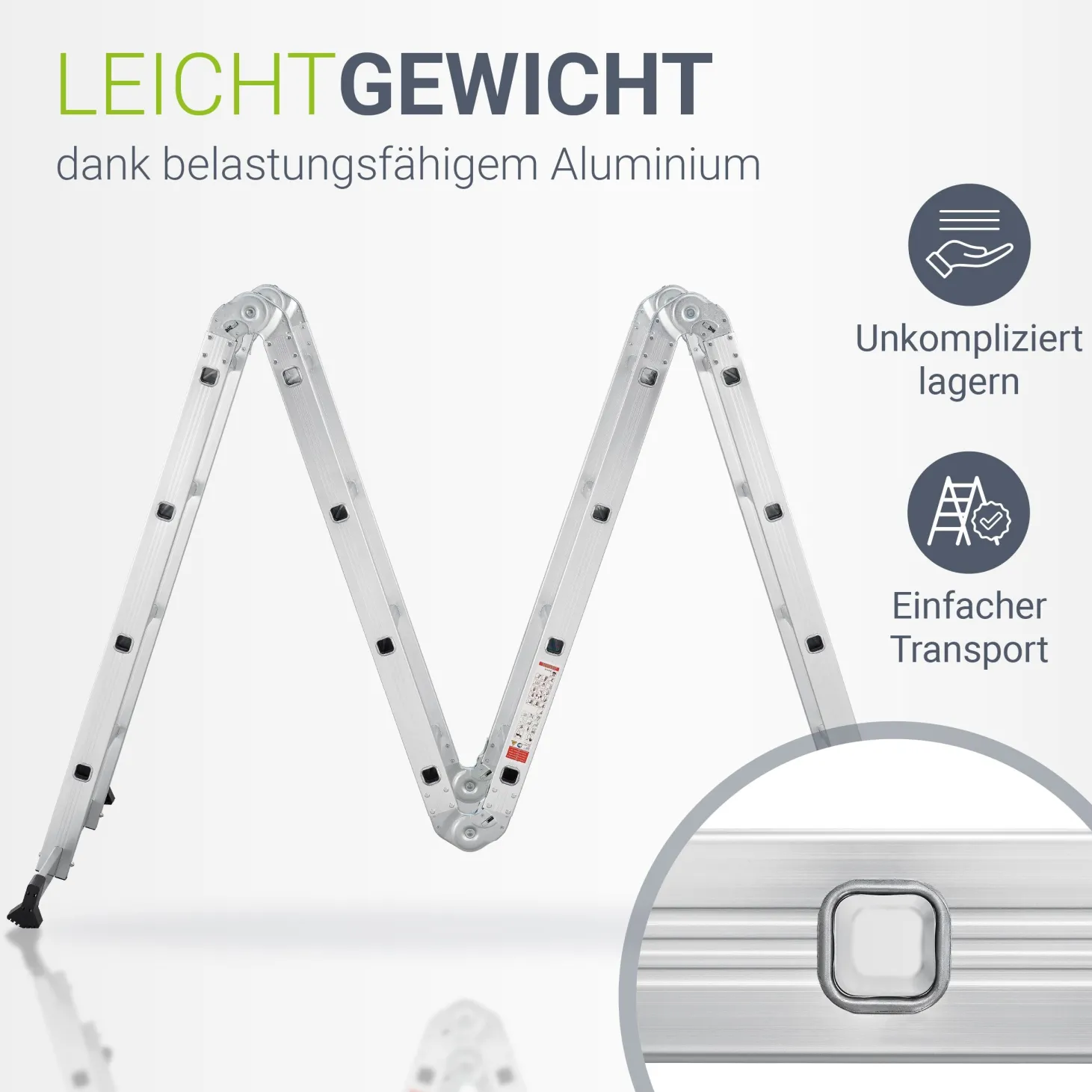 Aluminium Multifunktionsleiter Leiter mit 4 klappbaren Elementen, 6 Gelenke & Anti-Rutsch-Profil