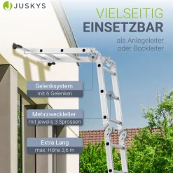 Aluminium Multifunktionsleiter Leiter mit 4 klappbaren Elementen, 6 Gelenke & Anti-Rutsch-Profil