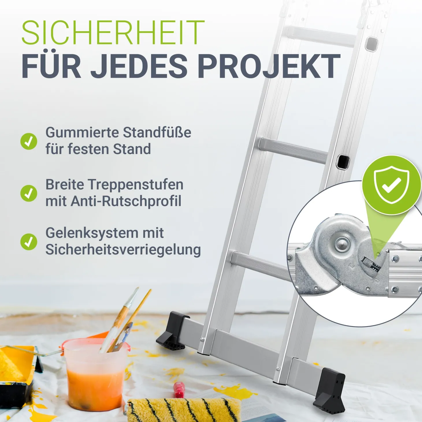 Aluminium Multifunktionsleiter Leiter mit 4 klappbaren Elementen, 6 Gelenke & Anti-Rutsch-Profil