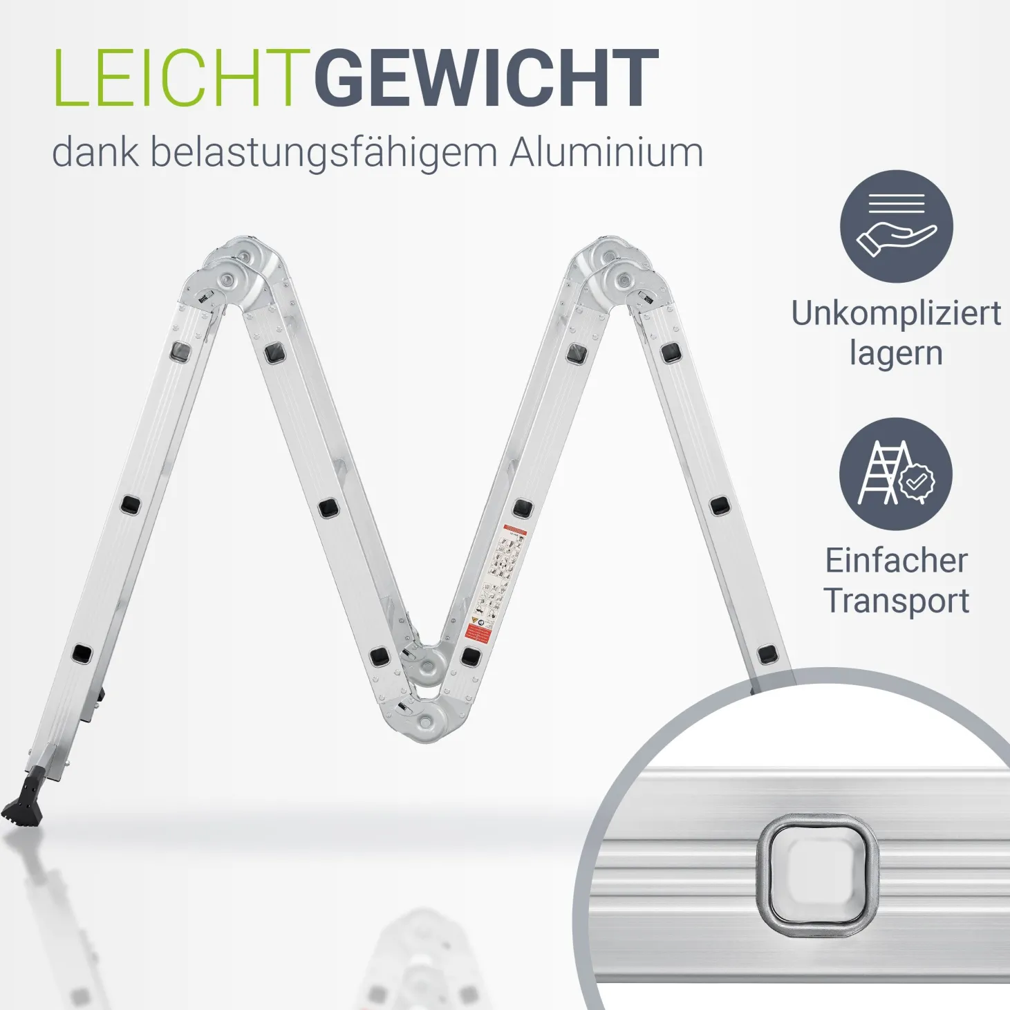 Aluminium Multifunktionsleiter Leiter mit 4 klappbaren Elementen, 6 Gelenke & Anti-Rutsch-Profil