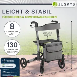 Aluminium Rollator Vital mit Sitz Leichte Gehhilfe klappbar für mehr Unabhängigkeit im Alltag