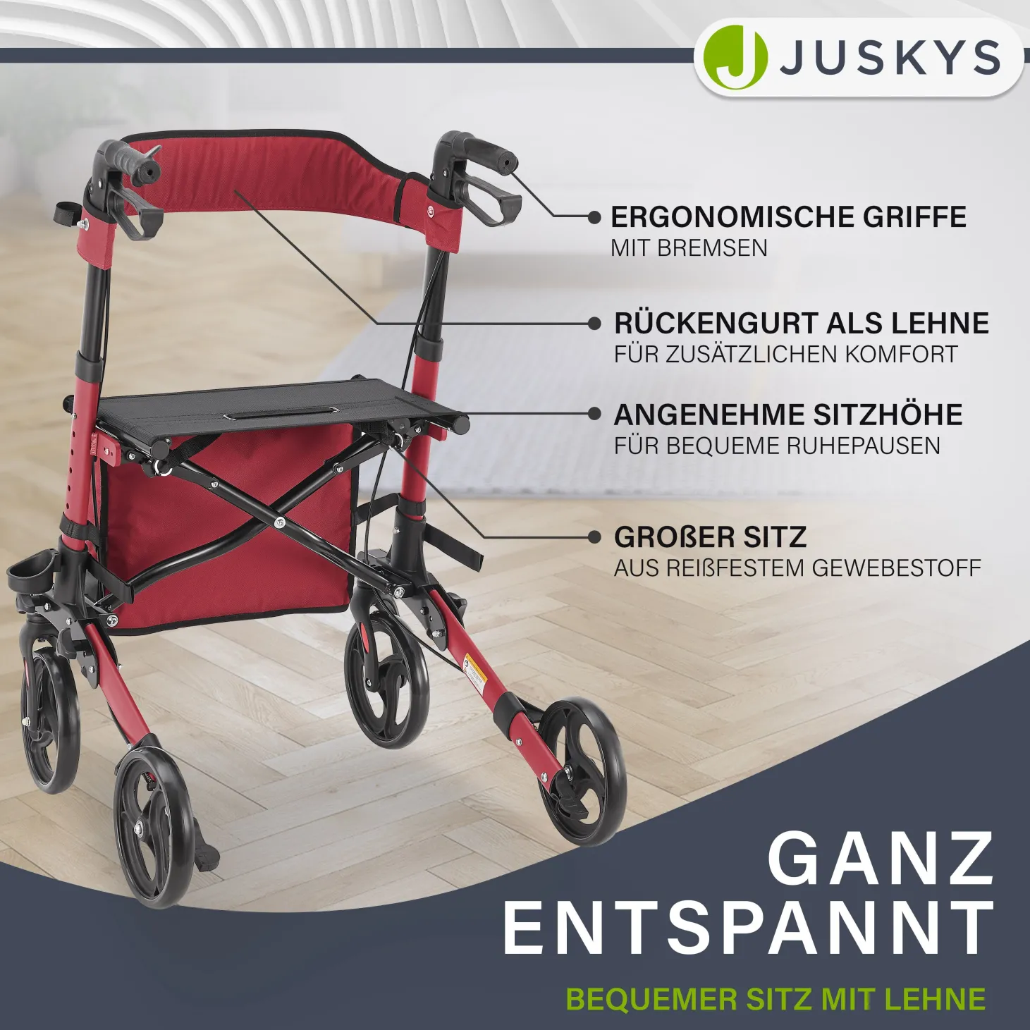 Aluminium Rollator Vital mit Sitz Leichte Gehhilfe klappbar für mehr Unabhängigkeit im Alltag