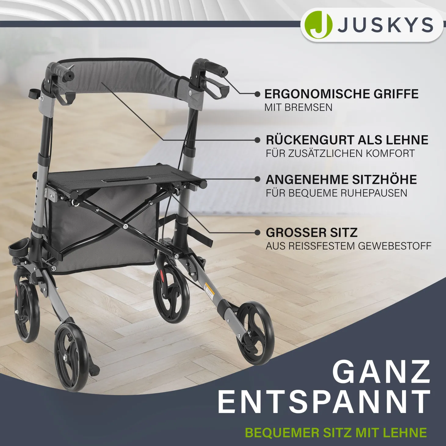 Aluminium Rollator Vital mit Sitz Leichte Gehhilfe klappbar für mehr Unabhängigkeit im Alltag