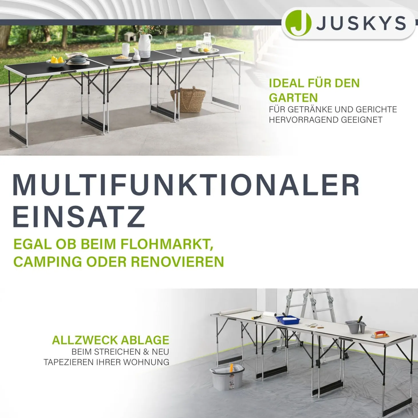Alu Multifunktionstisch 3-teilig 3er Set Klapptisch für Camping, Flohmarkt & Tapezieren