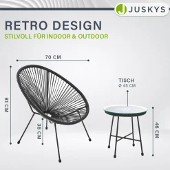 Balkonmöbel Set Ostana 3-teilig Platzsparende Sitzgruppe im Retro-Design mit Tisch & 2 Sesseln