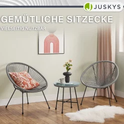 Balkonmöbel Set Ostana 3-teilig Platzsparende Sitzgruppe im Retro-Design mit Tisch & 2 Sesseln
