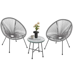 Balkonmöbel Set Ostana 3-teilig Platzsparende Sitzgruppe im Retro-Design mit Tisch & 2 Sesseln