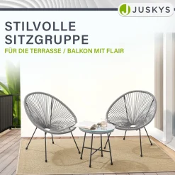 Balkonmöbel Set Ostana 3-teilig Platzsparende Sitzgruppe im Retro-Design mit Tisch & 2 Sesseln