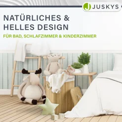 Bambus Wäschekorb Curly Mit Deckel, Tragegriff & Wäschesack aus Stoff