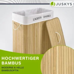 Bambus Wäschekorb Curly Mit Deckel, Tragegriff & Wäschesack aus Stoff