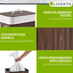 Bambus Wäschekorb Curly Mit Deckel, Tragegriff & Wäschesack aus Stoff
