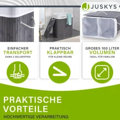 Bambus Wäschekorb Curly Mit Deckel, Tragegriff & Wäschesack aus Stoff