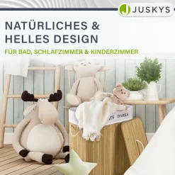 Bambus Wäschekorb Curly Mit Deckel, Tragegriff & Wäschesack aus Stoff