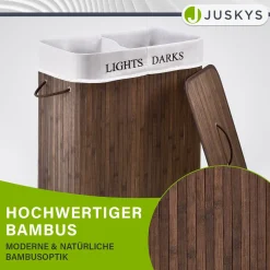 Bambus Wäschekorb Curly Mit Deckel, Tragegriff & Wäschesack aus Stoff