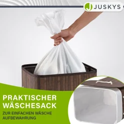 Bambus Wäschekorb Curly Mit Deckel, Tragegriff & Wäschesack aus Stoff