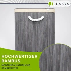 Bambus Wäschekorb Curly Mit Deckel, Tragegriff & Wäschesack aus Stoff