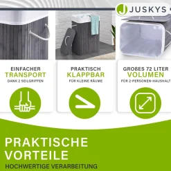 Bambus Wäschekorb Curly Mit Deckel, Tragegriff & Wäschesack aus Stoff