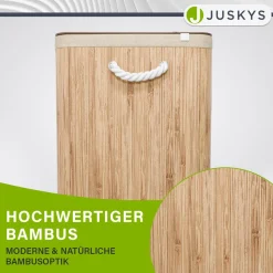 Bambus Wäschekorb Curly Mit Deckel, Tragegriff & Wäschesack aus Stoff