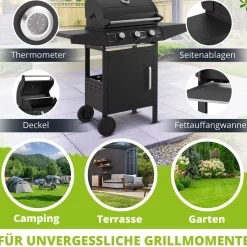 BBQ Gasgrill Louisiana Kompakter Grillwagen für Zuhause mit 3 Brennern & Plane