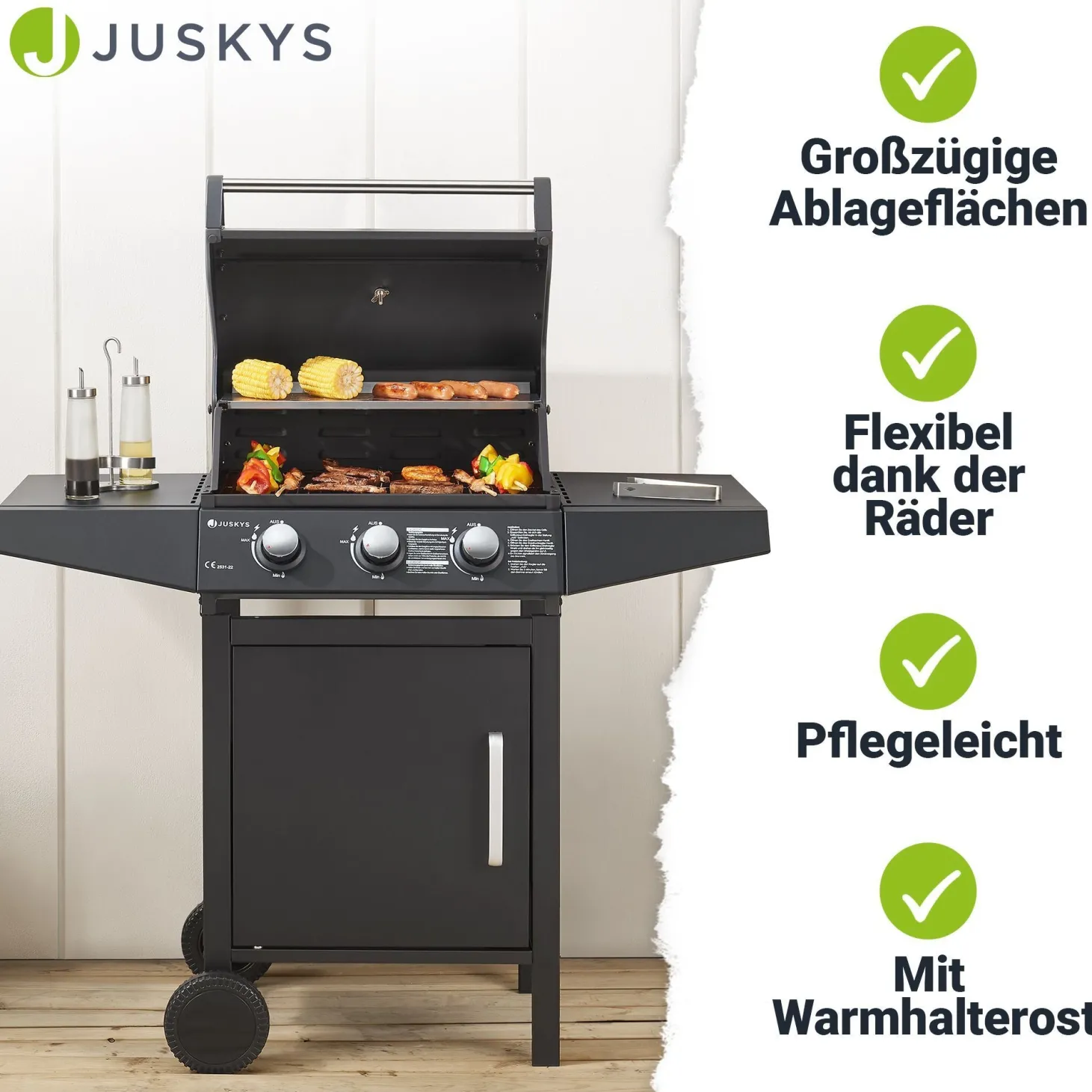 BBQ Gasgrill Louisiana Kompakter Grillwagen für Zuhause mit 3 Brennern & Plane