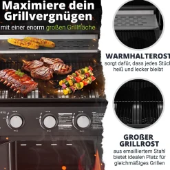 BBQ Gasgrill Louisiana Kompakter Grillwagen für Zuhause mit 3 Brennern & Plane