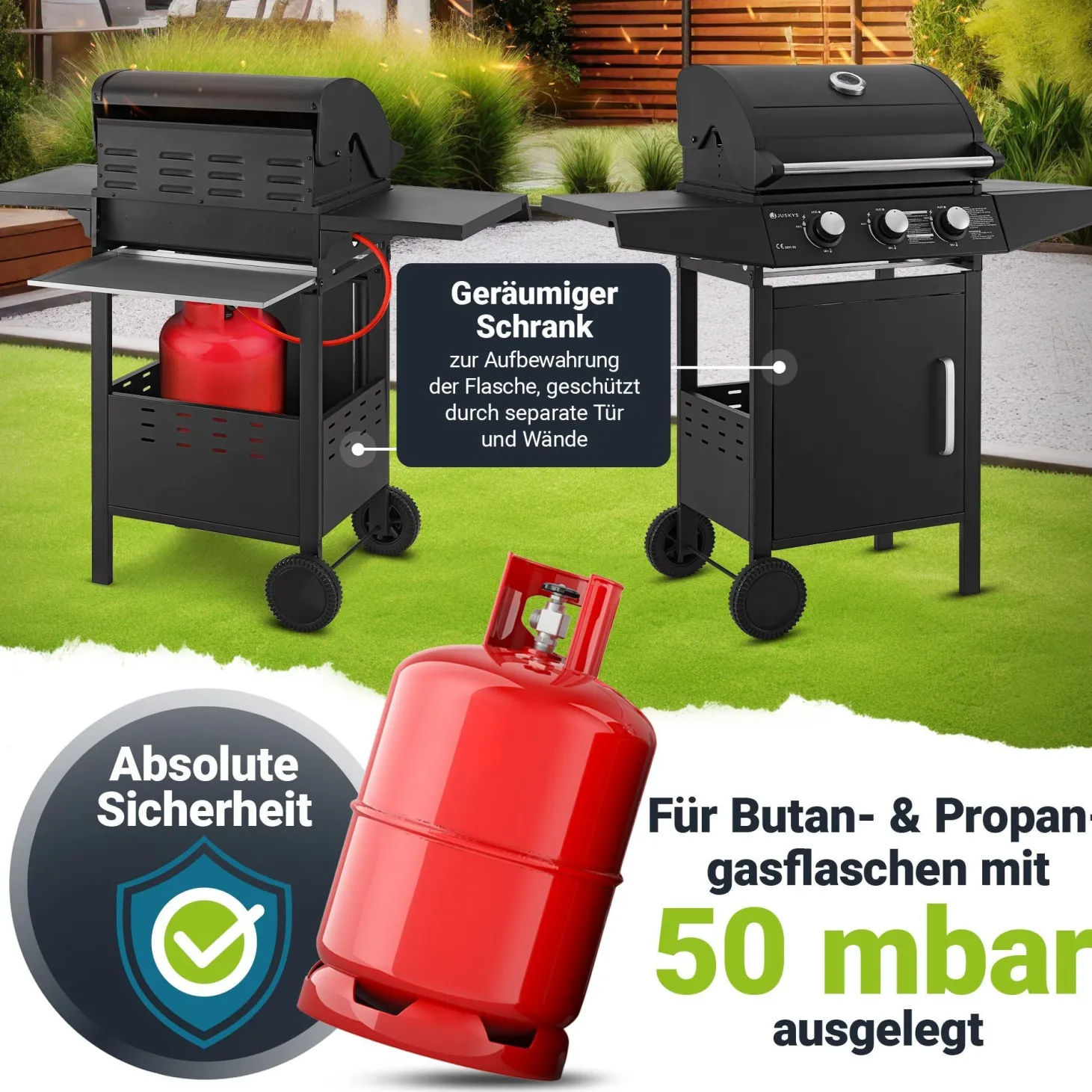 BBQ Gasgrill Louisiana Kompakter Grillwagen für Zuhause mit 3 Brennern & Plane