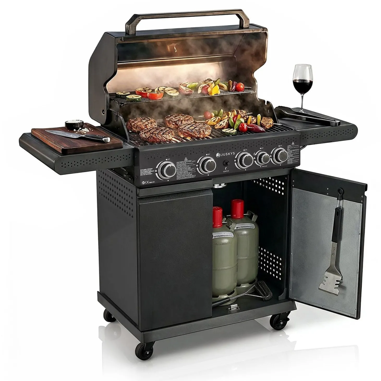 BBQ Gasgrill Savannah Grillwagen mit 4 Brennern und 1 Seitenbrenner