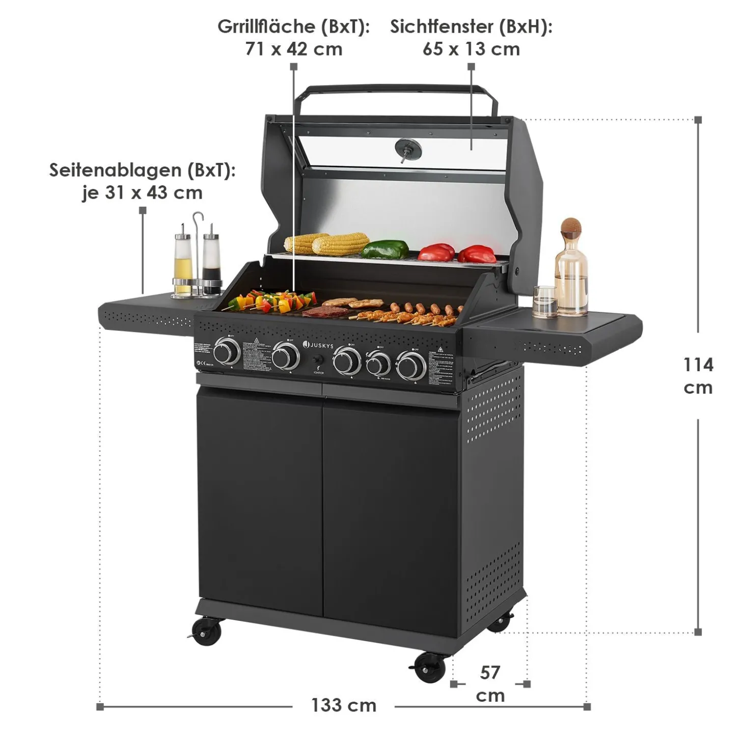 BBQ Gasgrill Savannah Grillwagen mit 4 Brennern und 1 Seitenbrenner