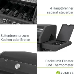 BBQ Gasgrill Savannah Grillwagen mit 4 Brennern und 1 Seitenbrenner