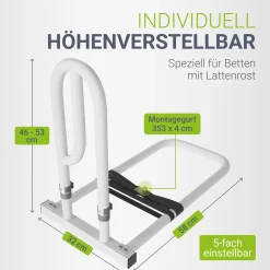 Bett Aufstehhilfe für Senioren Höhenverstellbar Aufrichthilfe Bett inkl. 2 Gurte