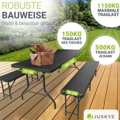 Bierzeltgarnitur Amberg 180 cm Biertischgarnitur klappbar 3-teilig in Rattan-Optik