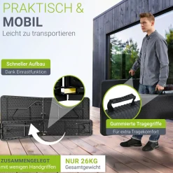 Bierzeltgarnitur Amberg 180 cm Biertischgarnitur klappbar 3-teilig in Rattan-Optik