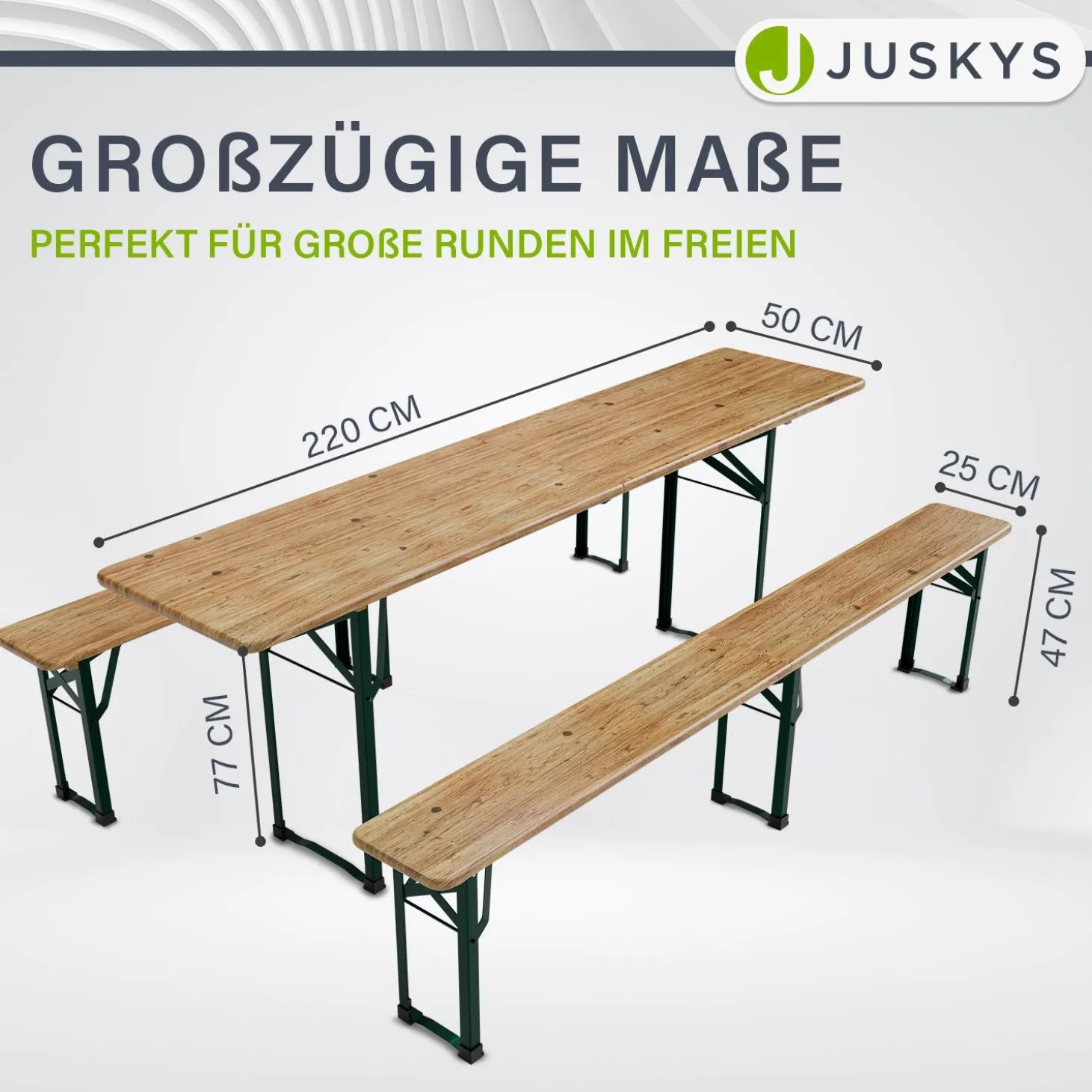 Bierzeltgarnitur Passau 220 cm Biertischgarnitur klappbar 3-teilig aus Tannenholz