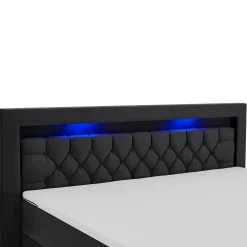 Boxspringbett Leona - Samt Bettgestell mit Federkernmatratze, Topper und LED-Beleuchtung