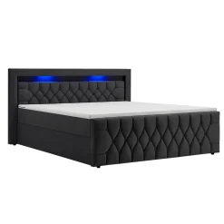 Boxspringbett Leona - Samt Bettgestell mit Federkernmatratze, Topper und LED-Beleuchtung