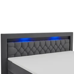 Boxspringbett Leona - Samt Bettgestell mit Federkernmatratze, Topper und LED-Beleuchtung
